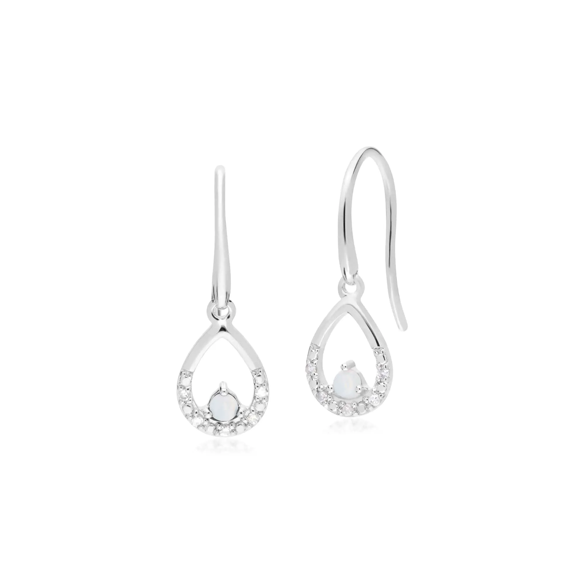 Classic Round Opal & Diamond Tear Drop Earrings in 9ct White Gold sold by Gemondo Jewellery