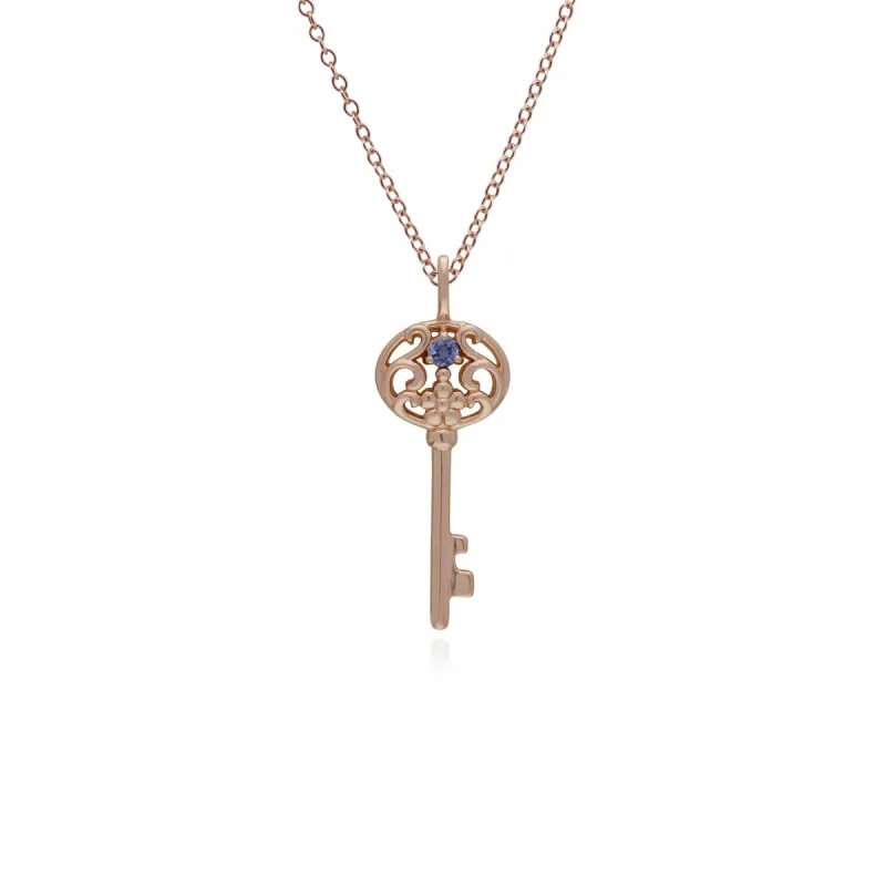 Gemondo Rose Gold Plated Sterling Silver Tanzanite Big Key Charm sold by Gemondo Jewellery