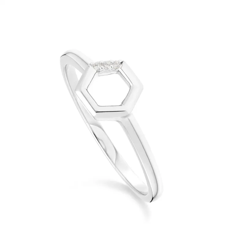 Diamond Hexagon Open Ring in 9ct White Gold sold by Gemondo Jewellery