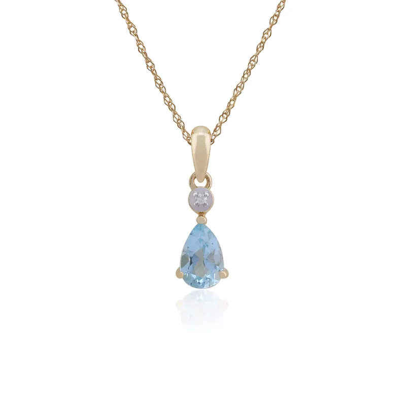 Classic Pear Blue Topaz & Diamond Pendant in 9ct Yellow Gold sold by Gemondo Jewellery