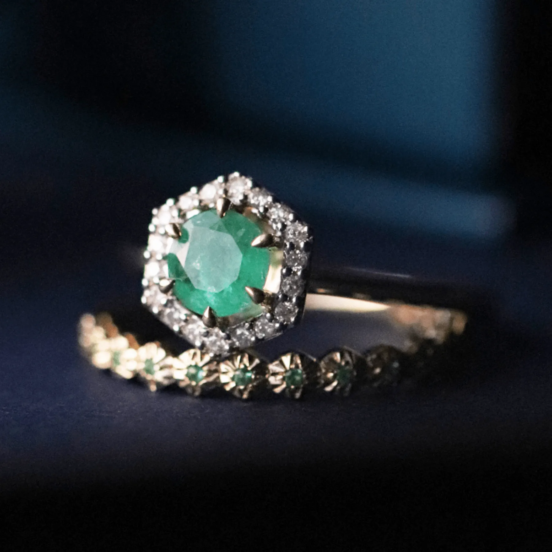 9ct Yellow Gold 0.67ct Emerald & Diamond Halo Engagement Ring sold by Gemondo Jewellery product image thumbnail 3