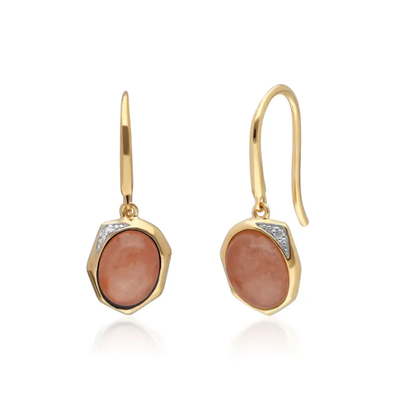 Irregular B Gem Dyed Red Jade & Diamond Drop Earrings in Gold Plated Sterling Silver sold by Gemondo Jewellery