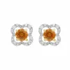 Classic Round Citrine Stud Earrings with Detachable Diamond Floral Ear Jacket in 9ct Yellow Gold sold by Gemondo Jewellery