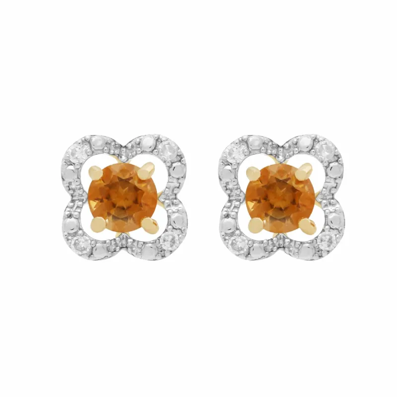 Classic Round Citrine Stud Earrings with Detachable Diamond Floral Ear Jacket in 9ct Yellow Gold sold by Gemondo Jewellery