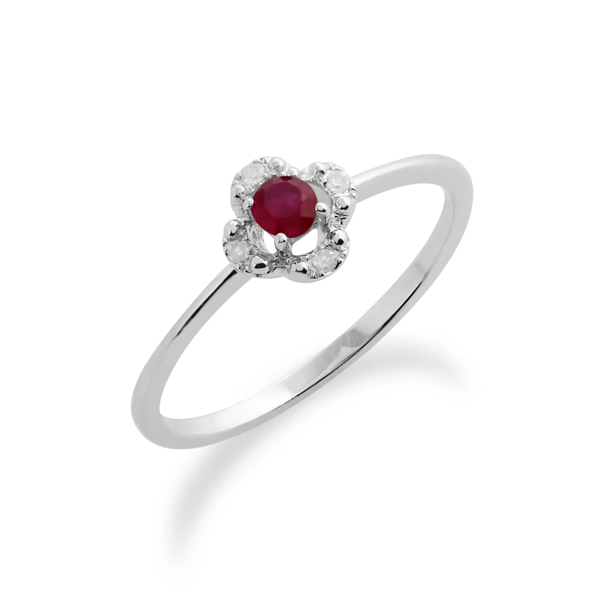 Gemondo 9ct White Gold 0.15ct Ruby & Diamond Floral Ring sold by Gemondo Jewellery