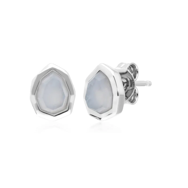 Irregular B Gem Blue Lace Agate Stud Earrings in Sterling Silver sold by Gemondo Jewellery