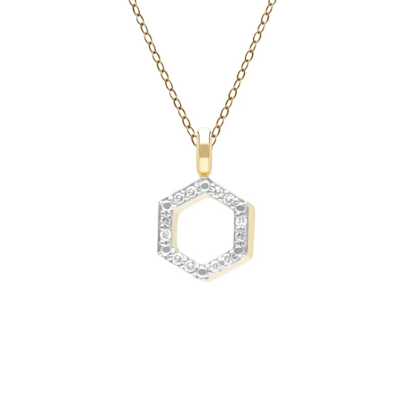 Geometric Hex Diamond Pendant Necklace in 9ct Yellow Gold sold by Gemondo Jewellery
