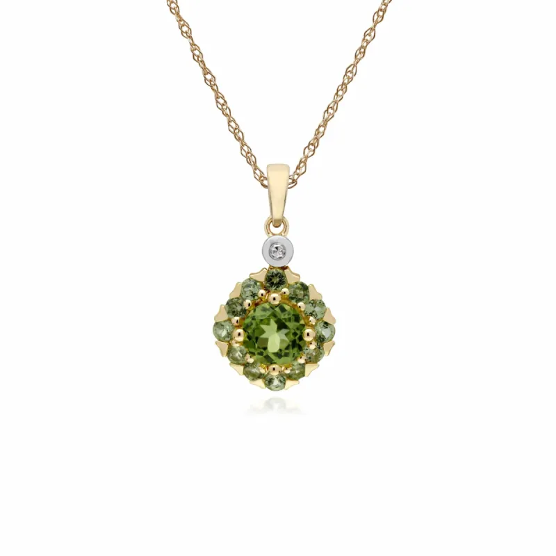 Gemondo 9ct Yellow Gold Peridot & Diamond Square Cluster Pendant on 45cm Chain sold by Gemondo Jewellery