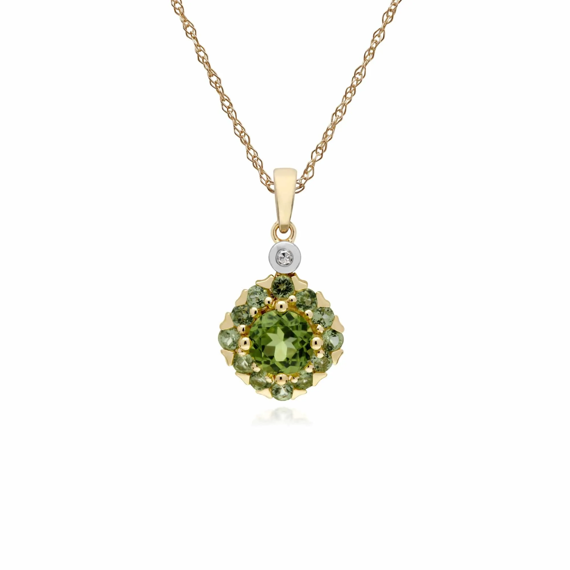Gemondo 9ct Yellow Gold Peridot & Diamond Square Cluster Pendant on 45cm Chain sold by Gemondo Jewellery
