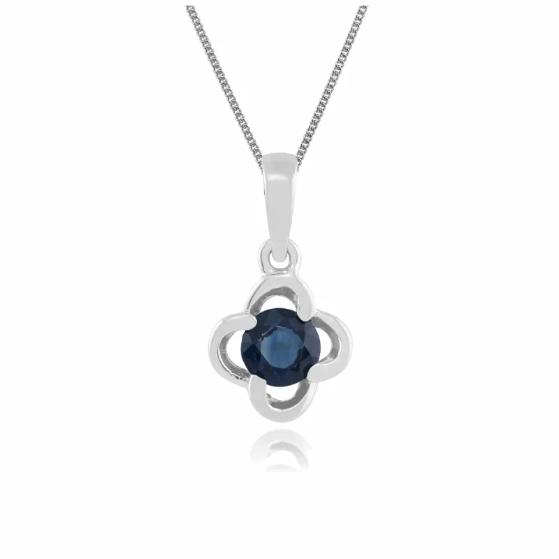 Floral Round Sapphire Pendant in 9ct White Gold sold by Gemondo Jewellery