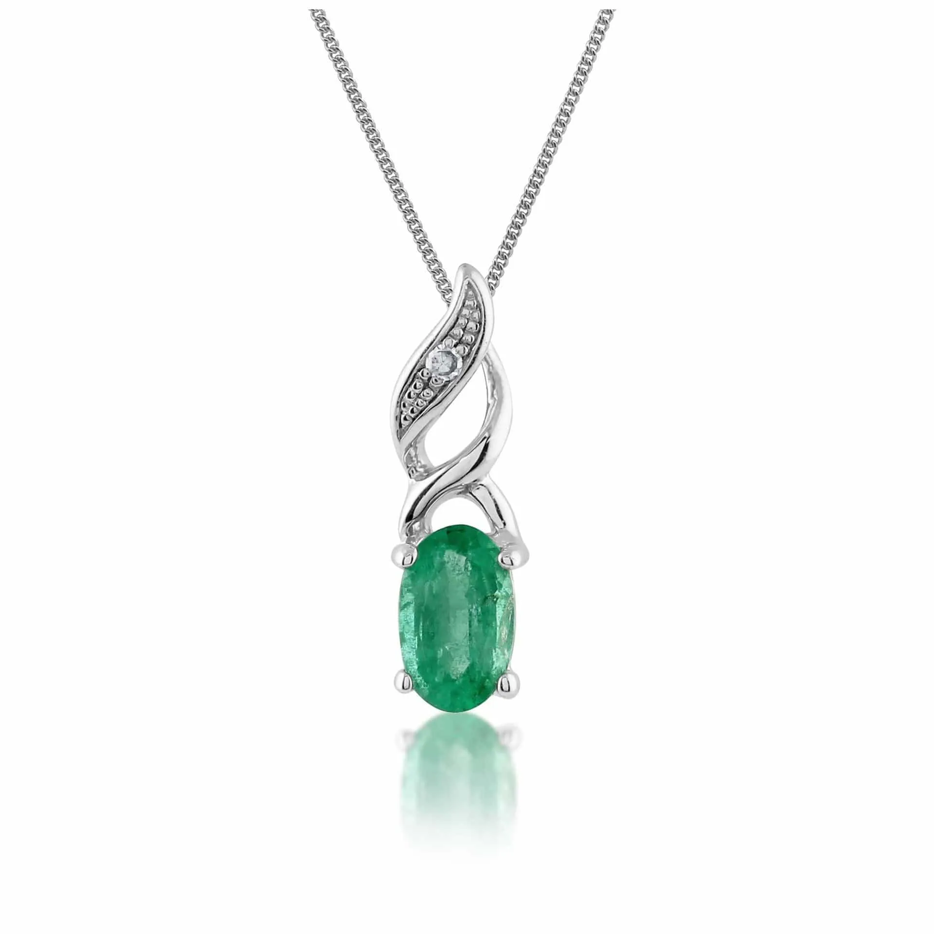 Classic Emerald & Diamond Twist Pendant in 9ct White Gold sold by Gemondo Jewellery