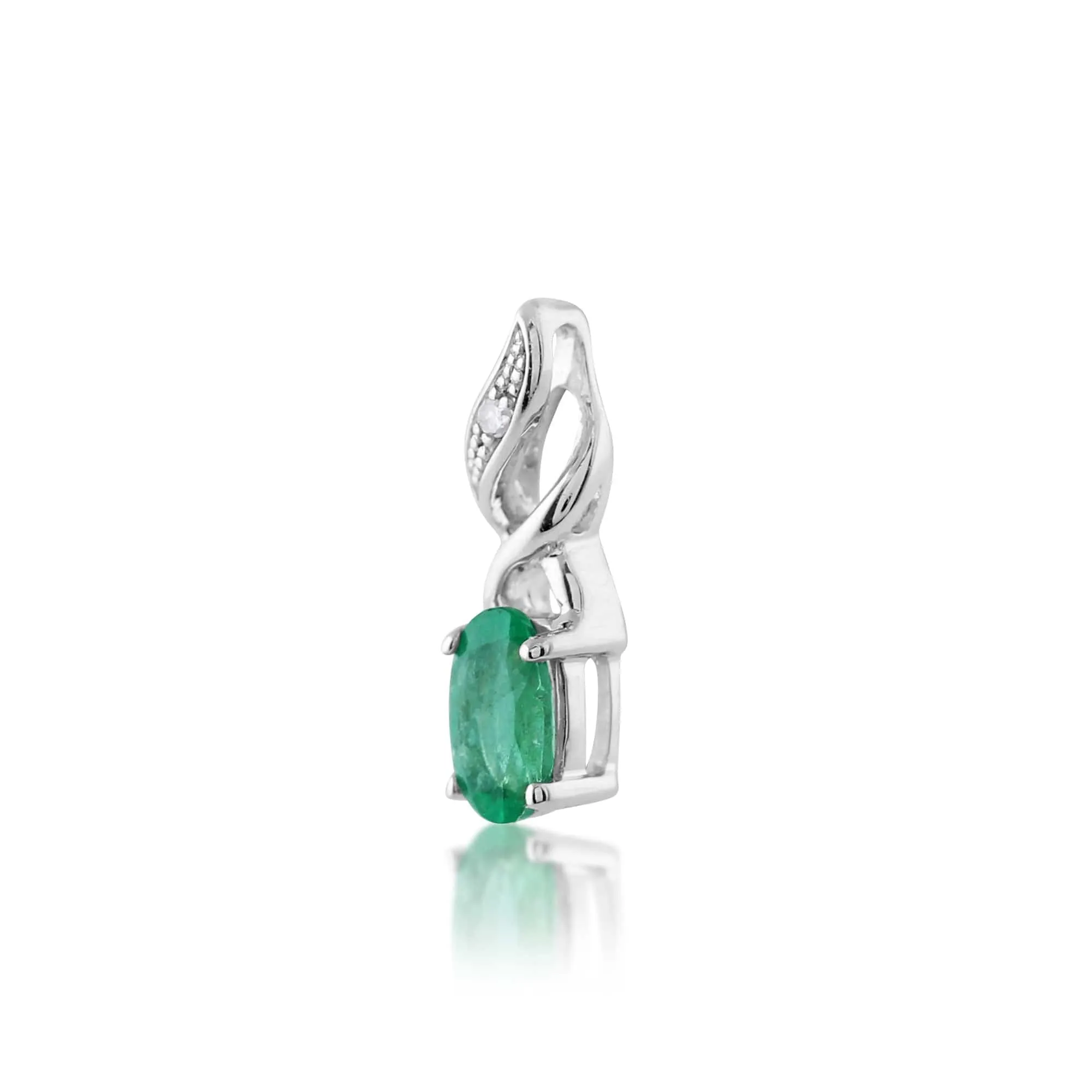 Classic Emerald & Diamond Twist Pendant in 9ct White Gold sold by Gemondo Jewellery product image thumbnail 2
