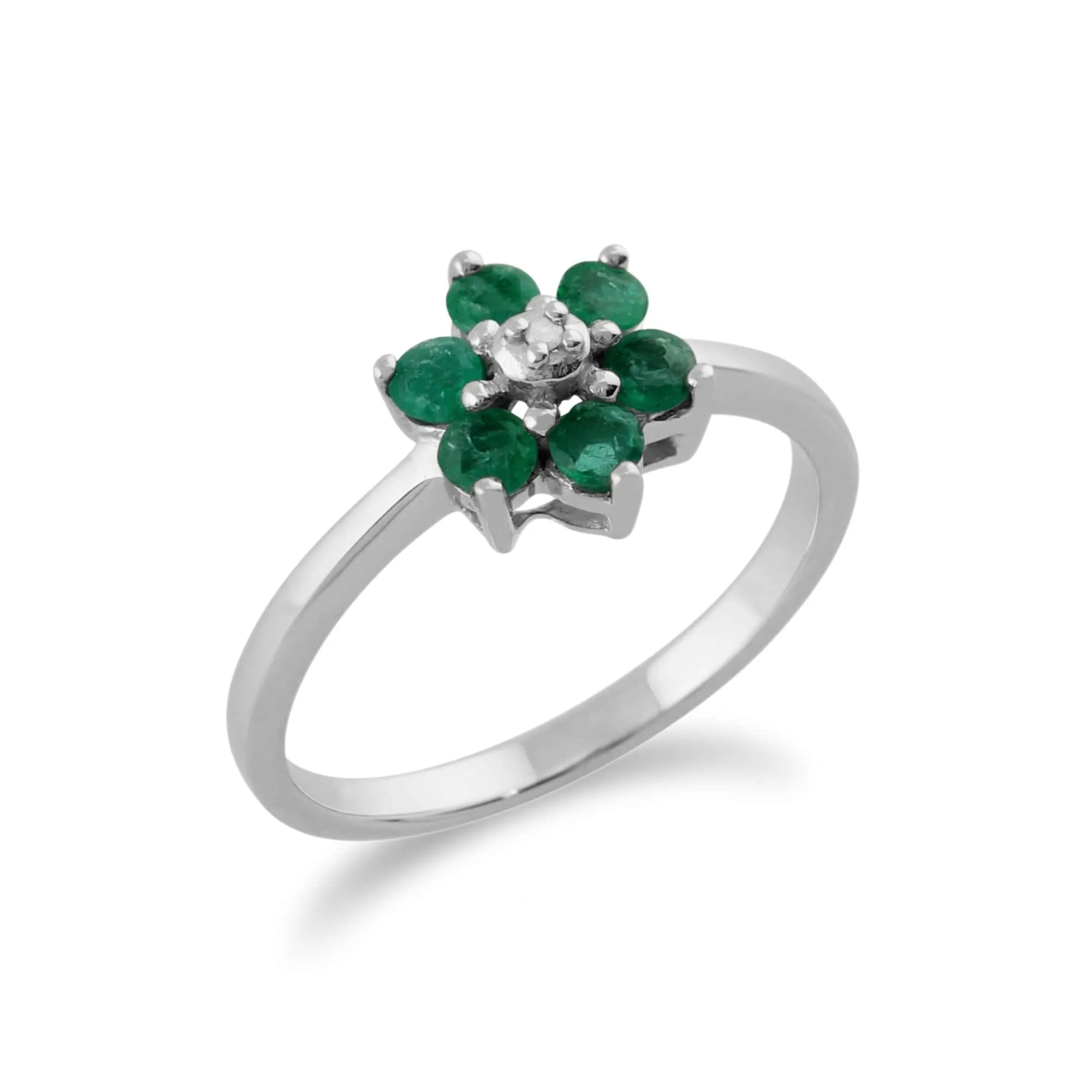 Floral Round Emerald & Diamond Cluster Ring in 9ct White Gold sold by Gemondo Jewellery product image thumbnail 2