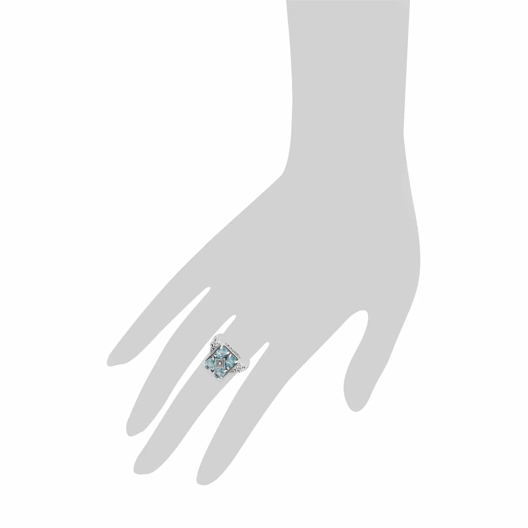 Art Nouveau Inspired Blue Topaz Statement Ring in 925 Sterling Silver sold by Gemondo Jewellery product image thumbnail 3