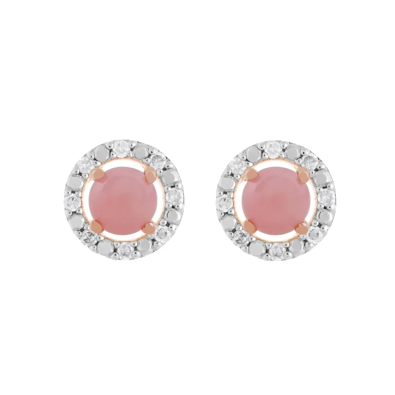 Classic Round Pink Opal Stud Earrings with Detachable Diamond Round Ear Jacket in 9ct Rose Gold sold by Gemondo Jewellery