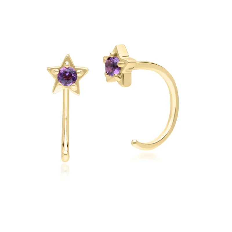 Modern Classic Amethyst Pull Through Hoop Earrings in 9ct Yellow Gold sold by Gemondo Jewellery