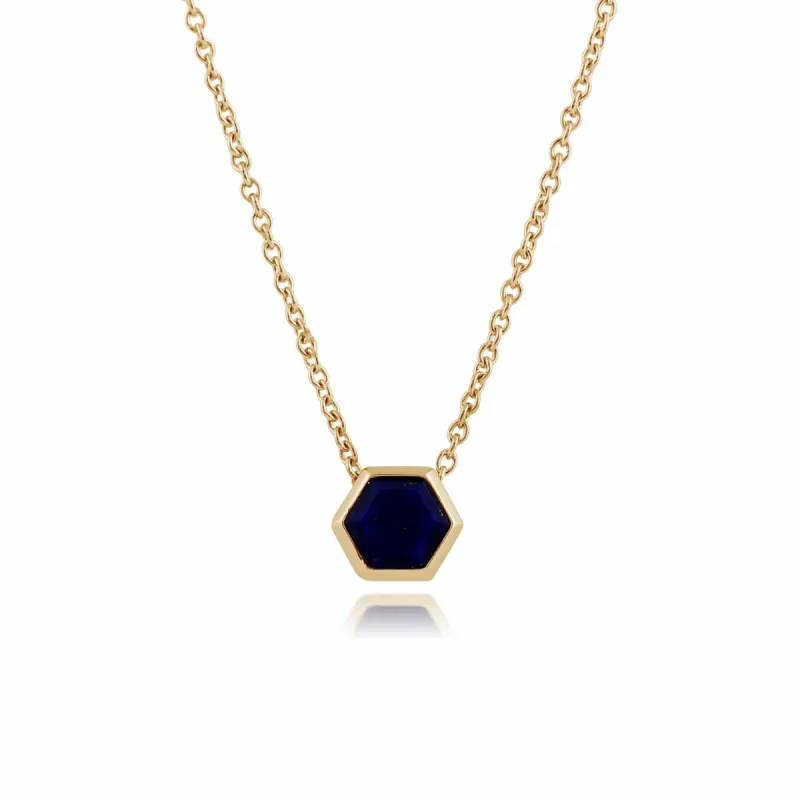 Geometric Hexagon Lapis Lazuli Necklace in Gold Plated Silver sold by Gemondo Jewellery