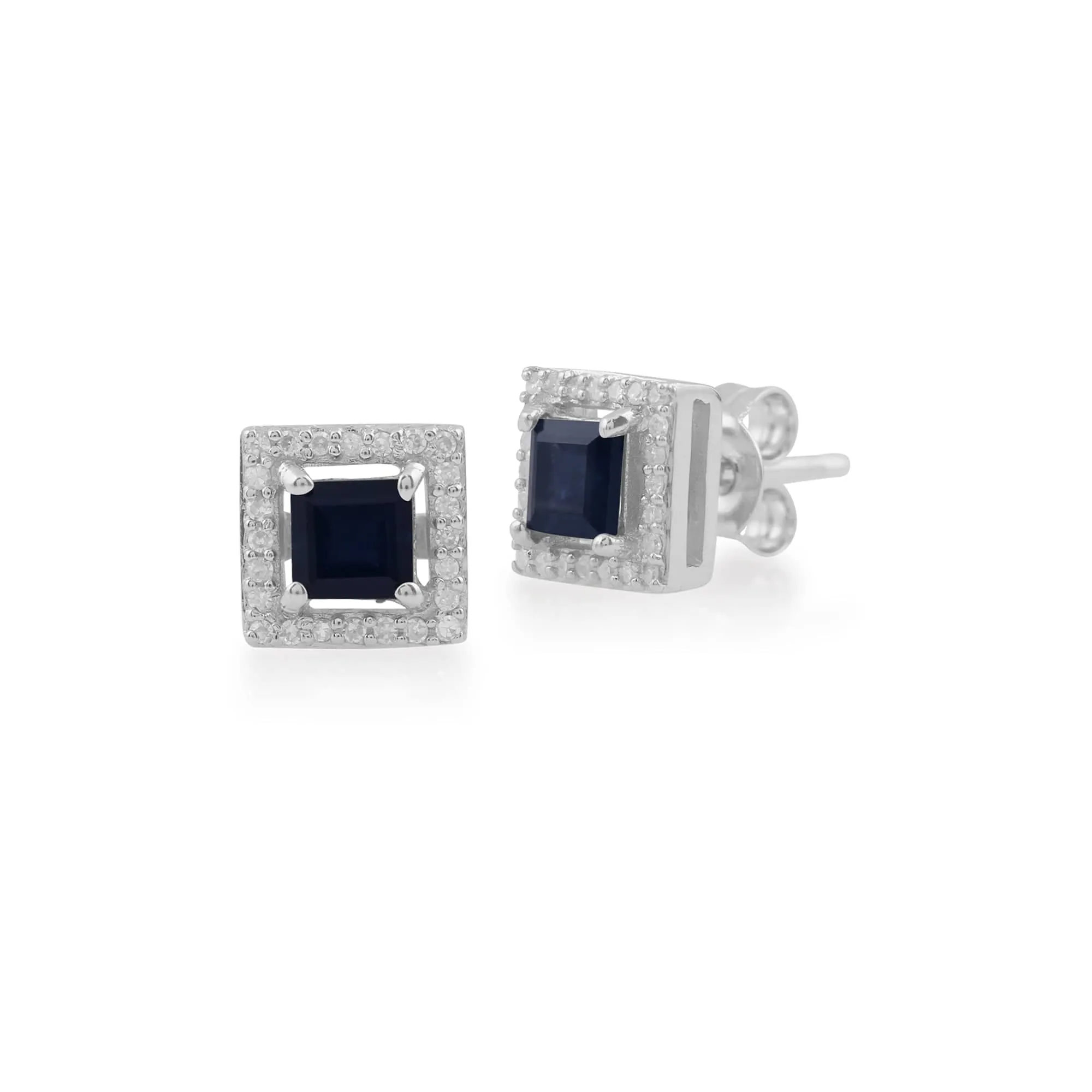 Gemondo 9ct White Gold 0.68ct Sapphire & Diamond Square Stud Earrings sold by Gemondo Jewellery