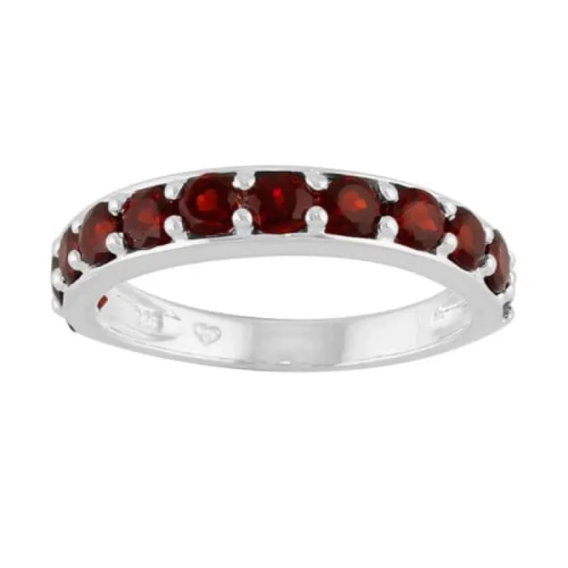 Classic Round Garnet Half Eternity Ring in 925 Sterling Silver sold by Gemondo Jewellery