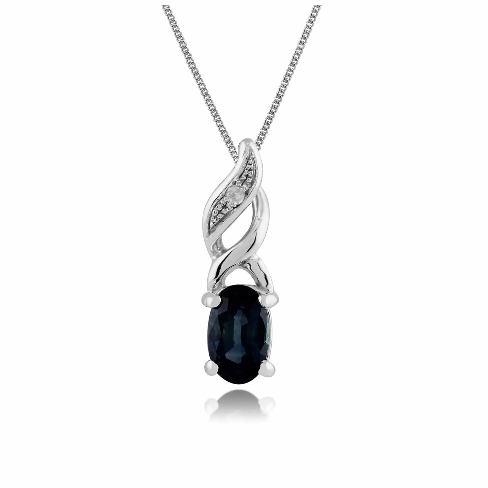 Classic Oval Sapphire & Diamond Pendant in 9ct White Gold sold by Gemondo Jewellery