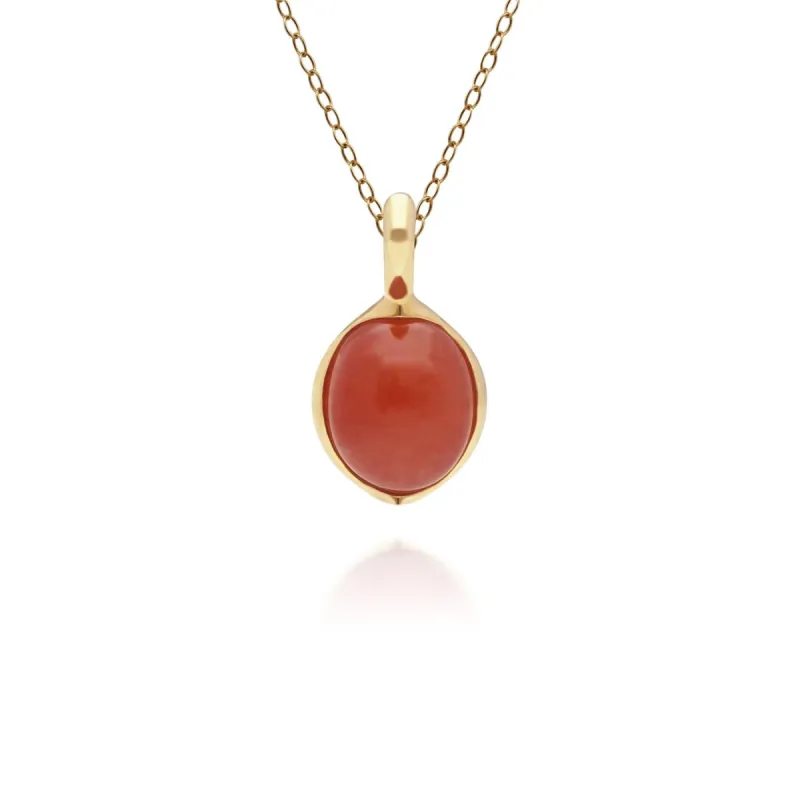 Irregular Collection Dyed Red Jade Pendant in Gold Plated Sterling Silver sold by Gemondo Jewellery