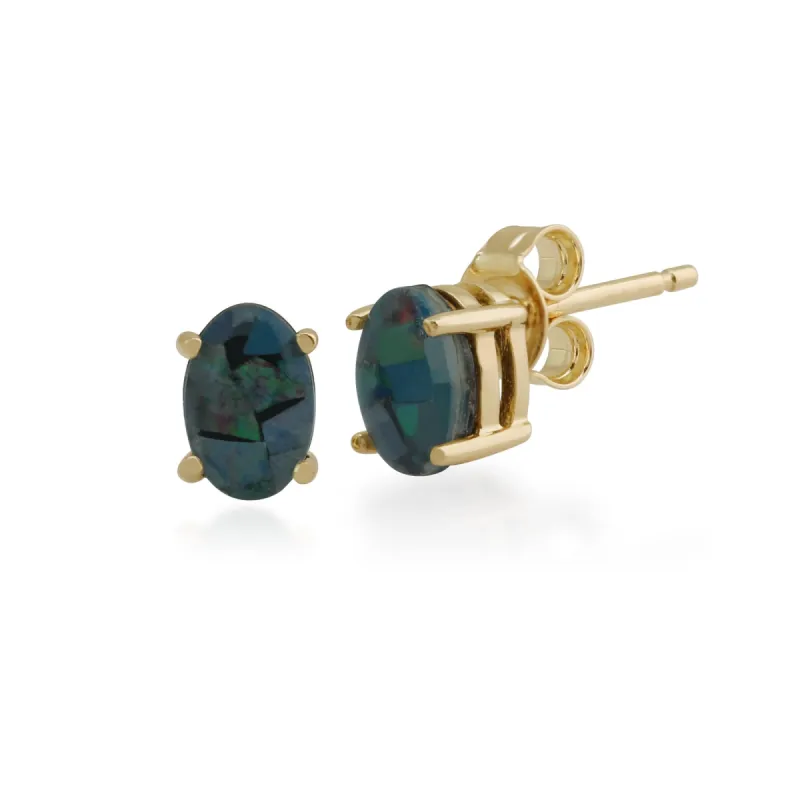 Classic Oval Triplet Opal Claw Set Stud Earrings in 9ct Yellow Gold sold by Gemondo Jewellery