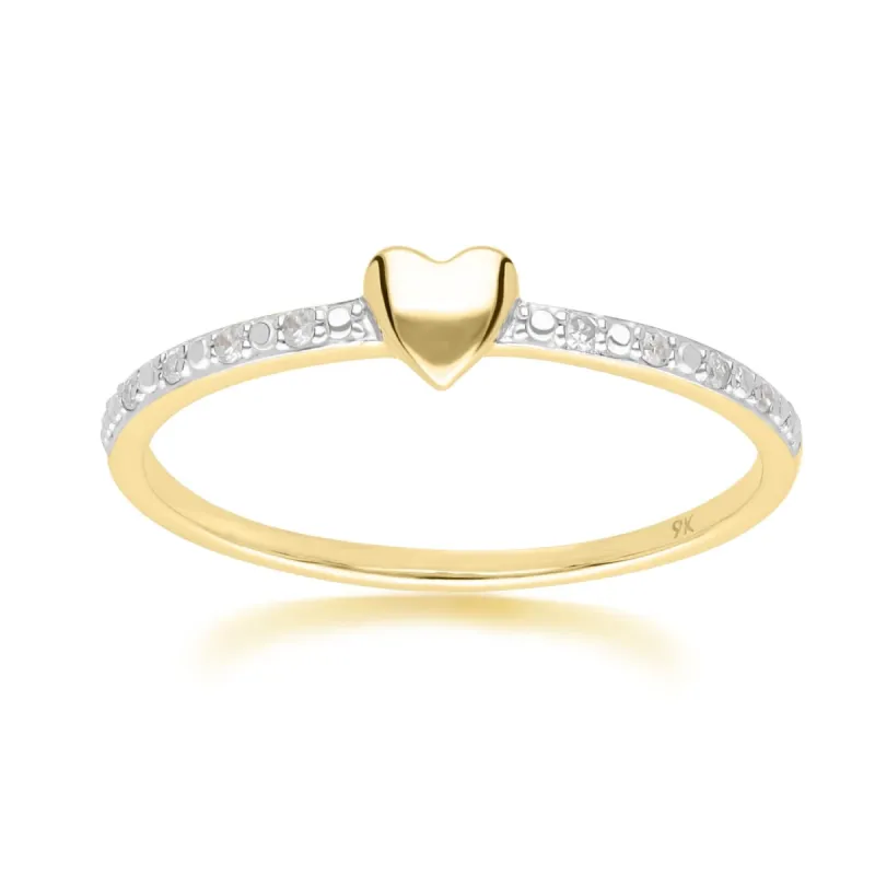 Dainty Love Heart Diamond Band Ring in 9ct Yellow Gold sold by Gemondo Jewellery