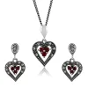 Art Deco Style Style Round Garnet & Marcasite Cluster Heart Drop Earrings & Pendant Set in 925 Sterling Silver sold by Gemondo Jewellery