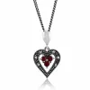 Art Deco Style Style Round Garnet & Marcasite Cluster Heart Drop Earrings & Pendant Set in 925 Sterling Silver sold by Gemondo Jewellery