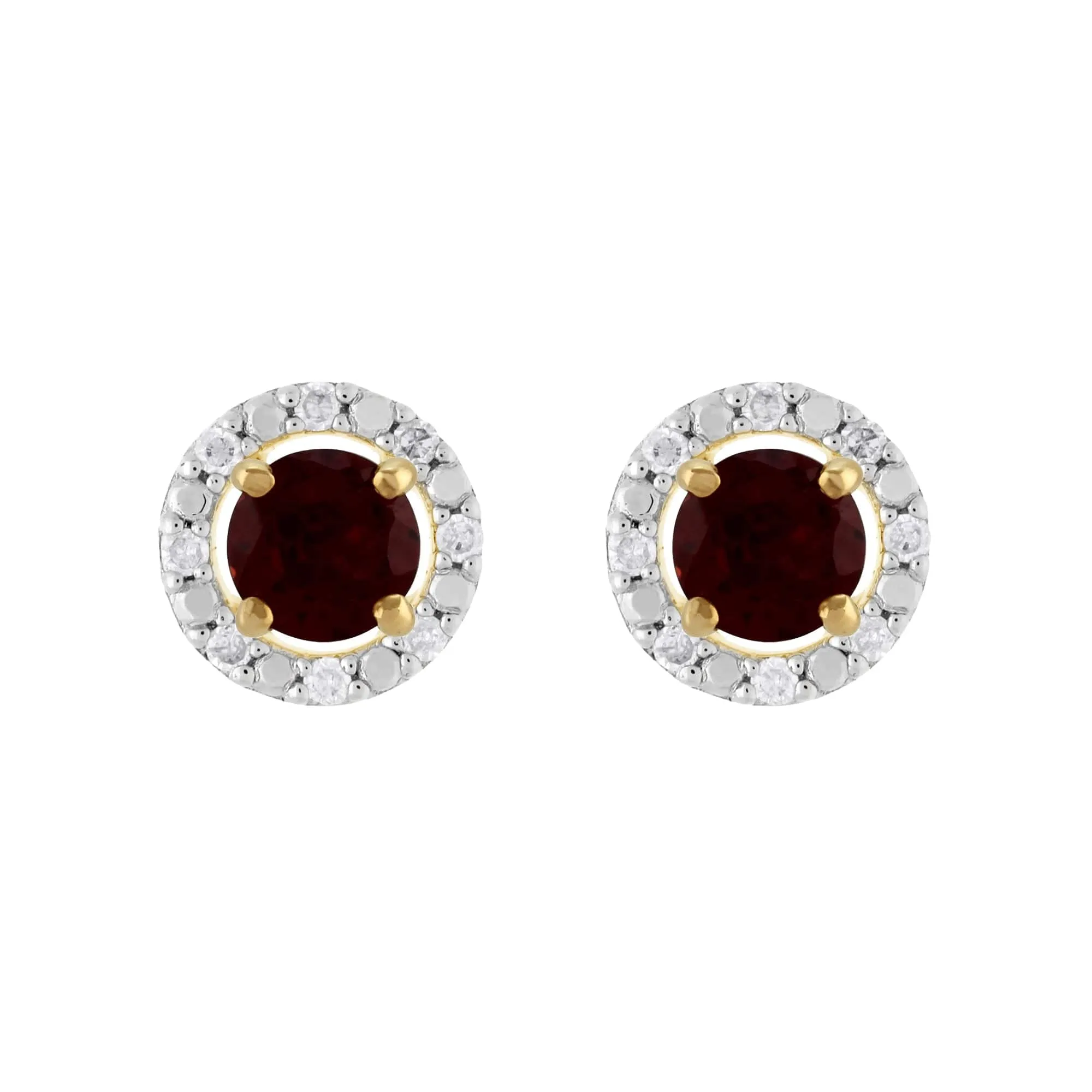 Classic Round Garnet Stud Earrings with Detachable Diamond Round Earrings Jacket Set in 9ct Yellow Gold sold by Gemondo Jewellery