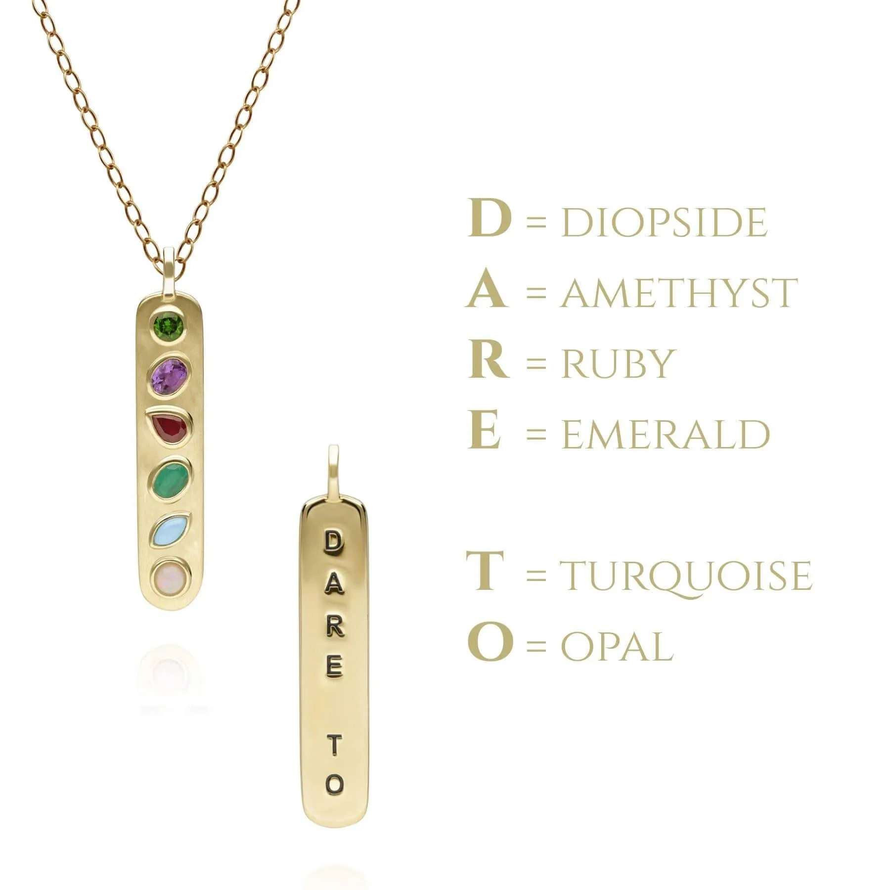Coded Whispers 'Dare To' Acrostic Gemstone Pendant in Gold Plated Sterling Silver sold by Gemondo Jewellery product image thumbnail 5