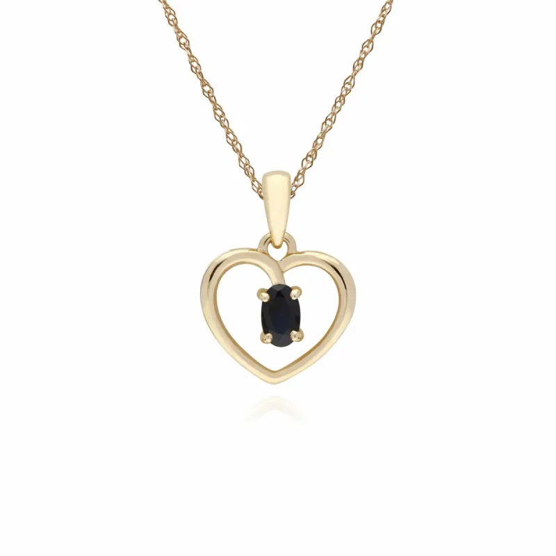 Gemondo 9ct Yellow Gold Sapphire Oval Single Stone Heart Pendant on 45cm Chain sold by Gemondo Jewellery