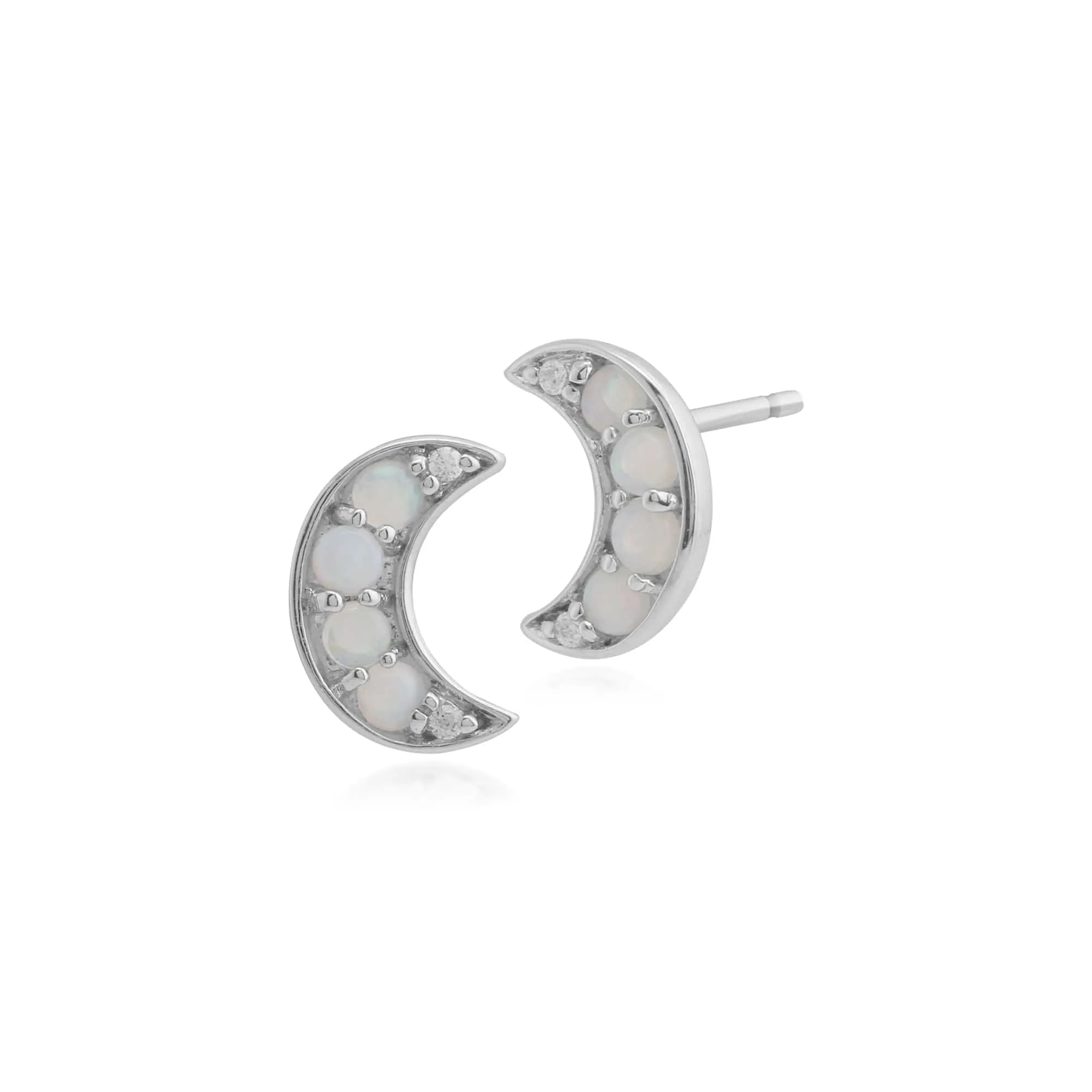 Gemondo 9ct White Gold 0.18ct Opal & Diamond Crescent Moon Stud Earrings sold by Gemondo Jewellery