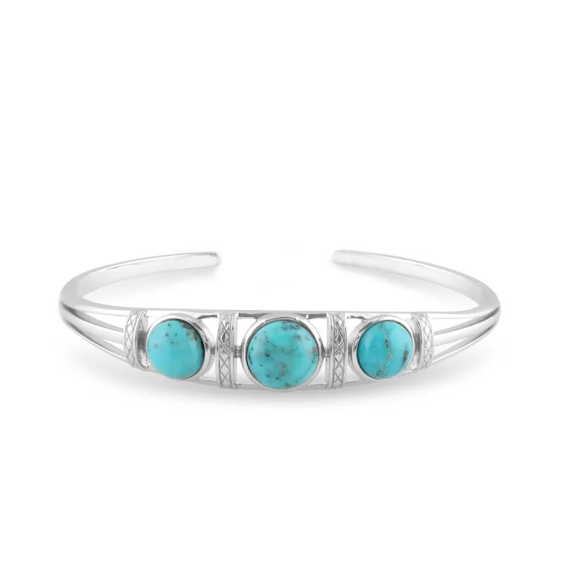 Boho Round Turquoise Cabochon Bangle in 925 Sterling Silver sold by Gemondo Jewellery