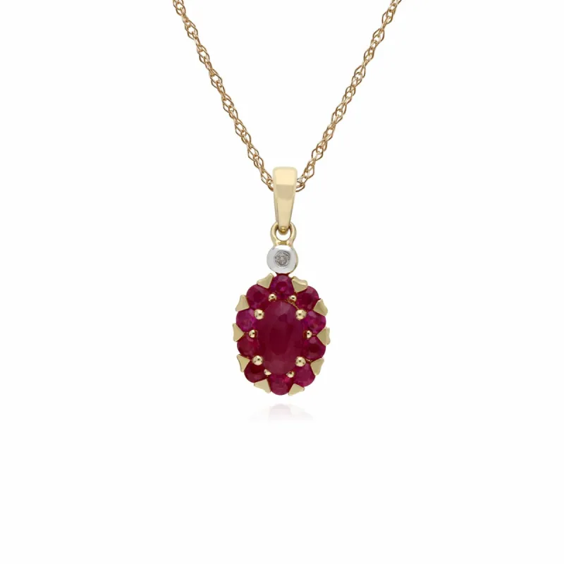 Gemondo 9ct Yellow Gold Ruby & Diamond Oval Cluster Pendant on 45cm Chain sold by Gemondo Jewellery
