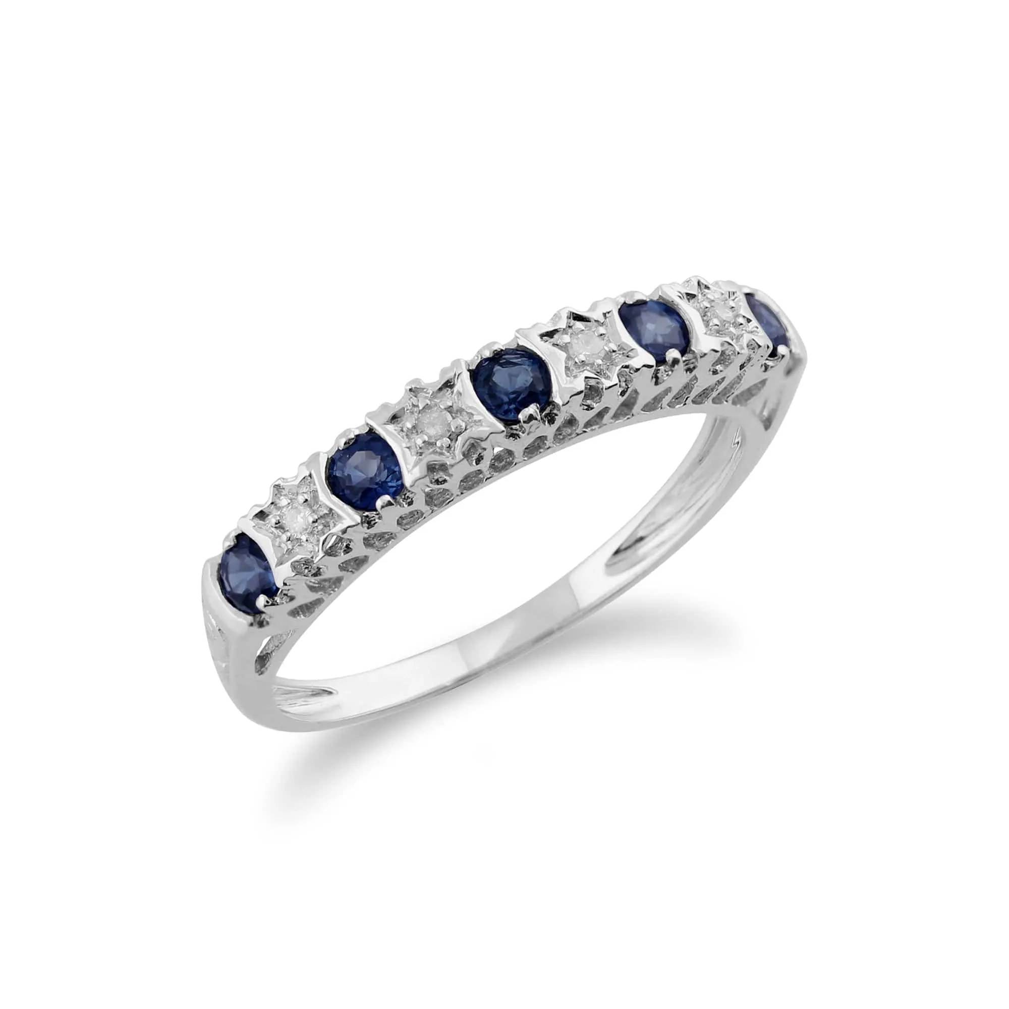 Classic Round Sapphire & Diamond Half Eternity Band in 9ct White Gold sold by Gemondo Jewellery