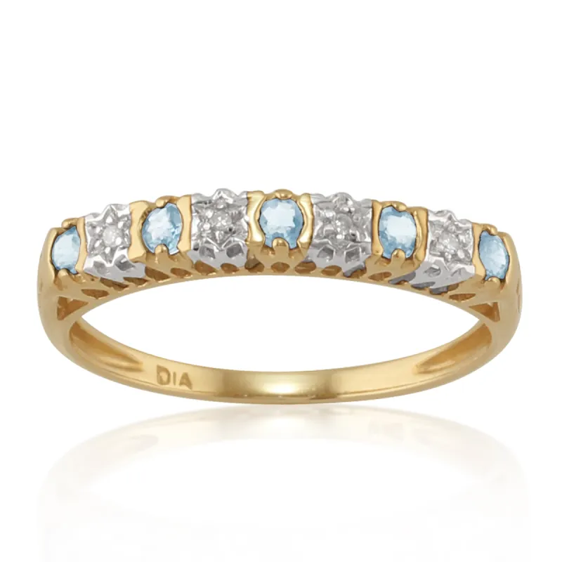 Classic Round Blue Topaz & Diamond Eternity Ring in 9ct Yellow GoldĀ sold by Gemondo Jewellery