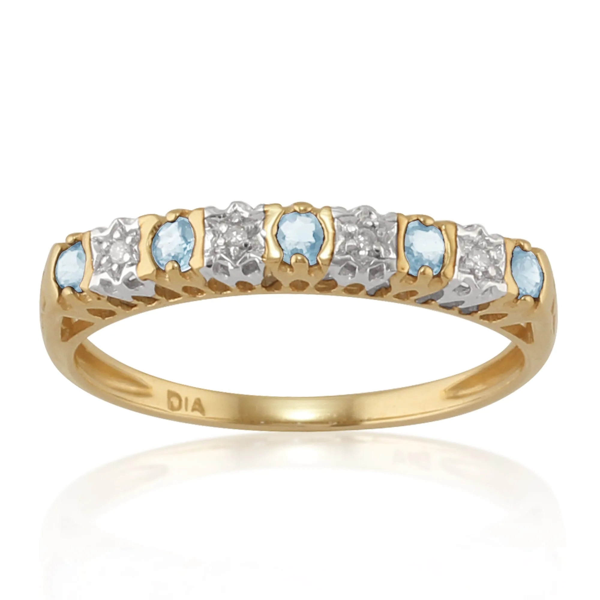 Classic Round Blue Topaz & Diamond Eternity Ring in 9ct Yellow Gold sold by Gemondo Jewellery