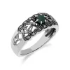 Art Nouveau Style Round Emerald & Marcasite Floral Band Ring in Sterling Silver sold by Gemondo Jewellery