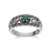 Art Nouveau Style Round Emerald & Marcasite Floral Band Ring in Sterling Silver sold by Gemondo Jewellery