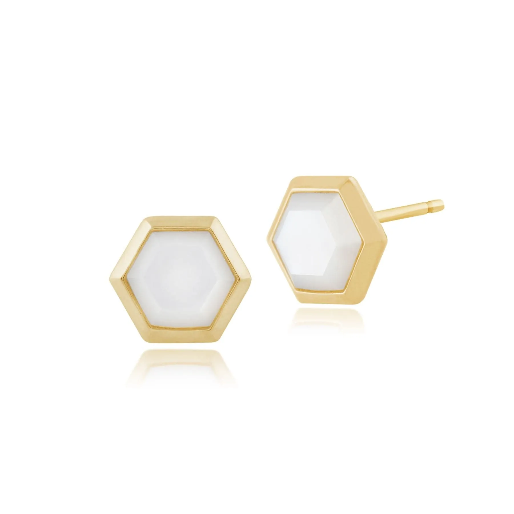 Geometric Mother of Pearl Prism Stud Earrings in Gold Plated 925 Sterling Silver sold by Gemondo Jewellery