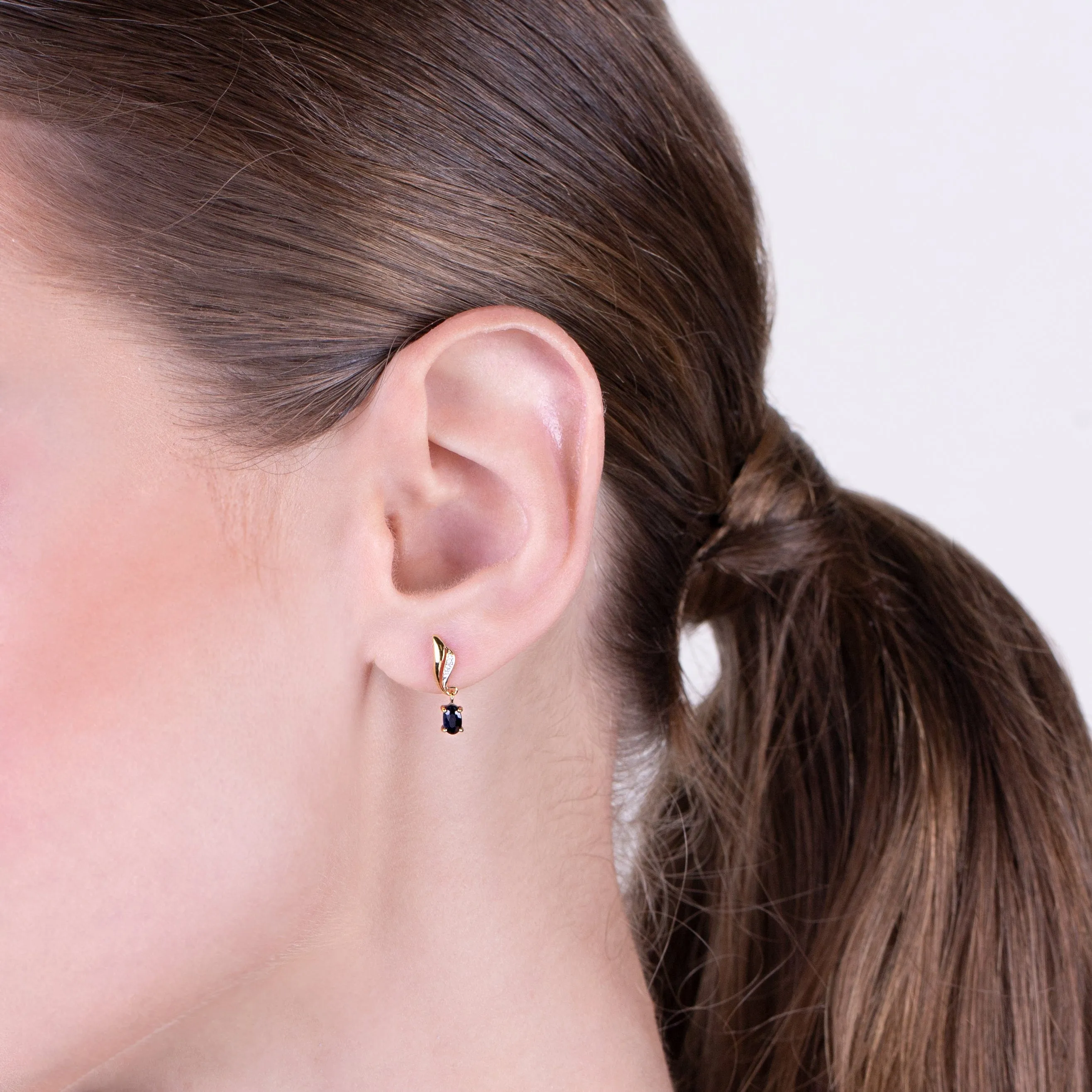 Classic Oval Sapphire & Diamond Twist Drop Earrings in 9ct White Gold sold by Gemondo Jewellery product image thumbnail 3