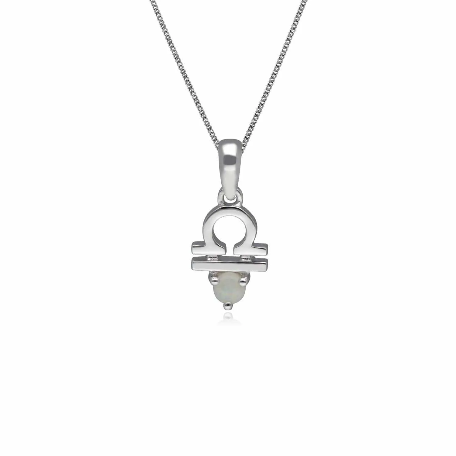 Opal Libra Zodiac Charm Necklace in 9ct White Gold sold by Gemondo Jewellery