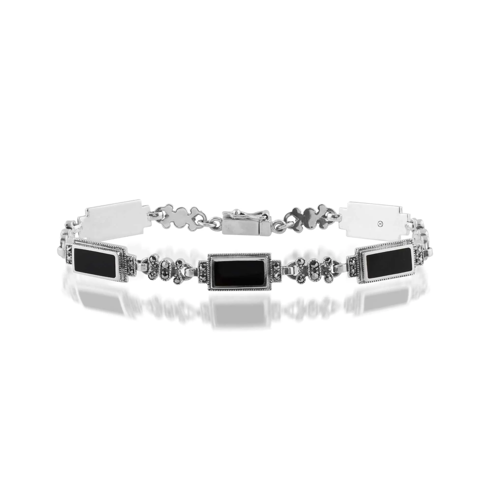 Art Deco Style Rectangle Black Onyx & Marcasite Bracelet sold by Gemondo Jewellery