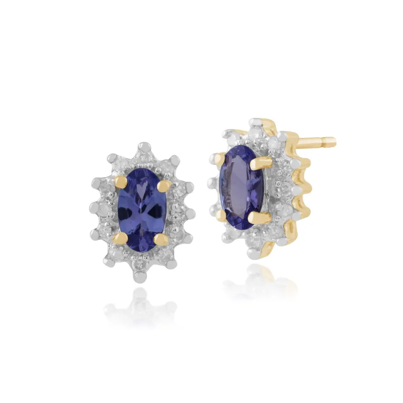 9ct Yellow Gold 0.42ct Tanzanite & Diamond Oval Cluster Stud Earrings sold by Gemondo Jewellery