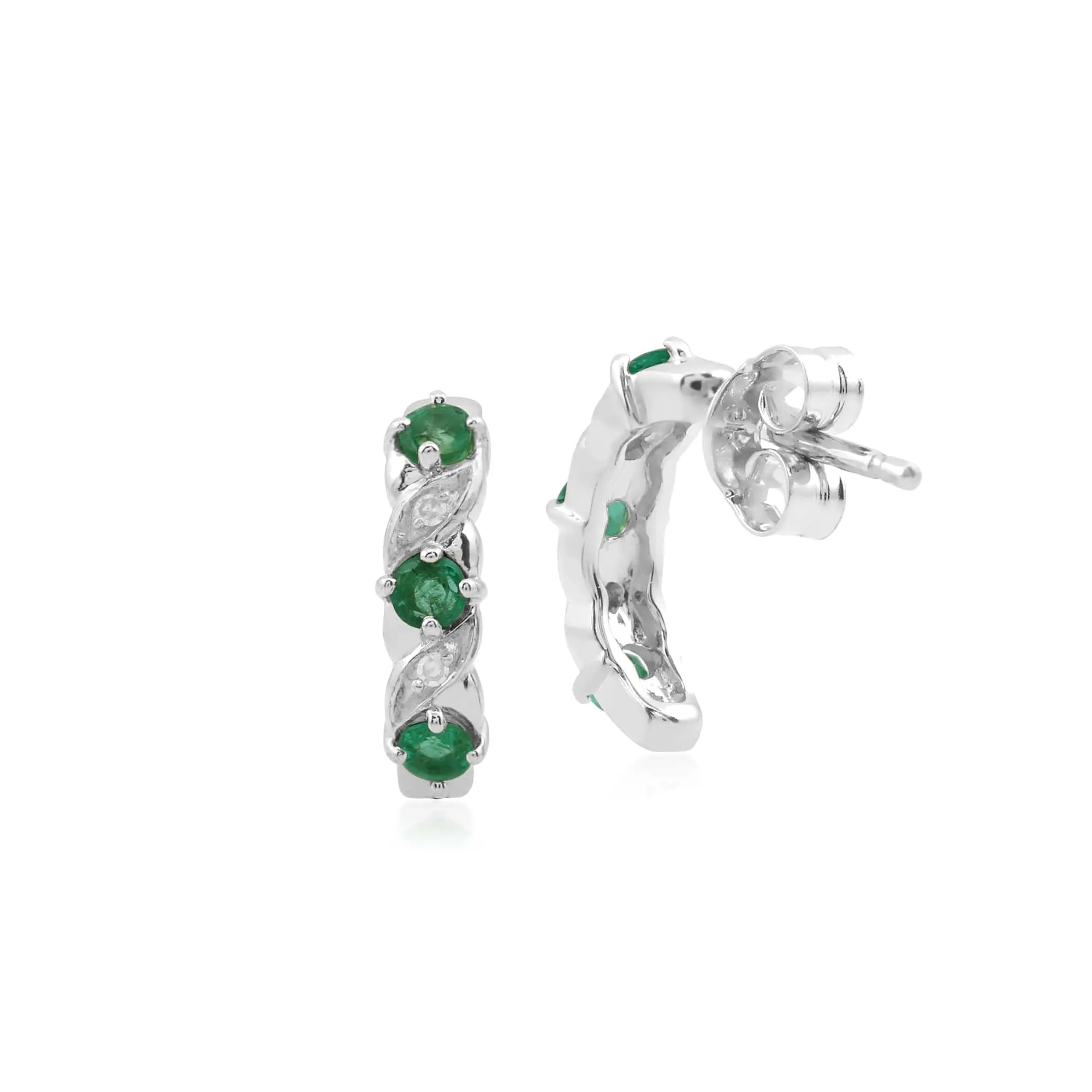 Classic Round Emerald & Diamond Half Hoop Earrings in 9ct White Gold sold by Gemondo Jewellery product image thumbnail 2