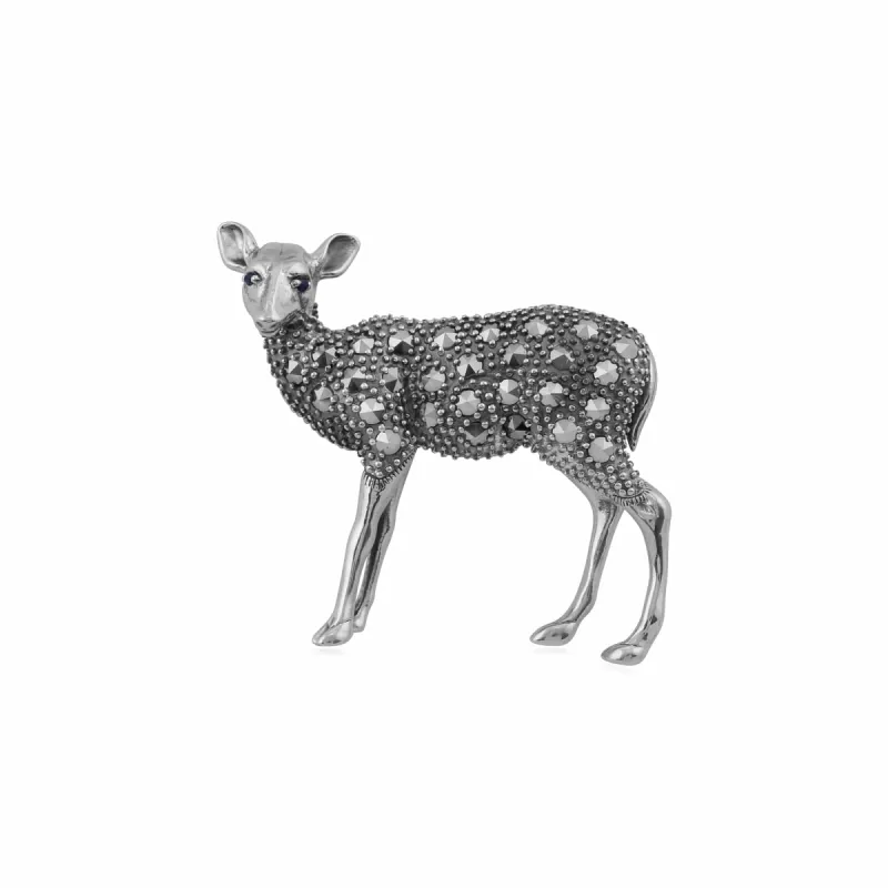Gemondo Sterling Silver Sapphire & Marcasite Deer Brooch sold by Gemondo Jewellery