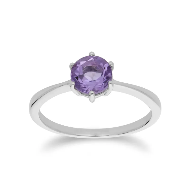 Classic Round Amethyst Claw Set Single Stone Ring in 925 Sterling Silver sold by Gemondo Jewellery