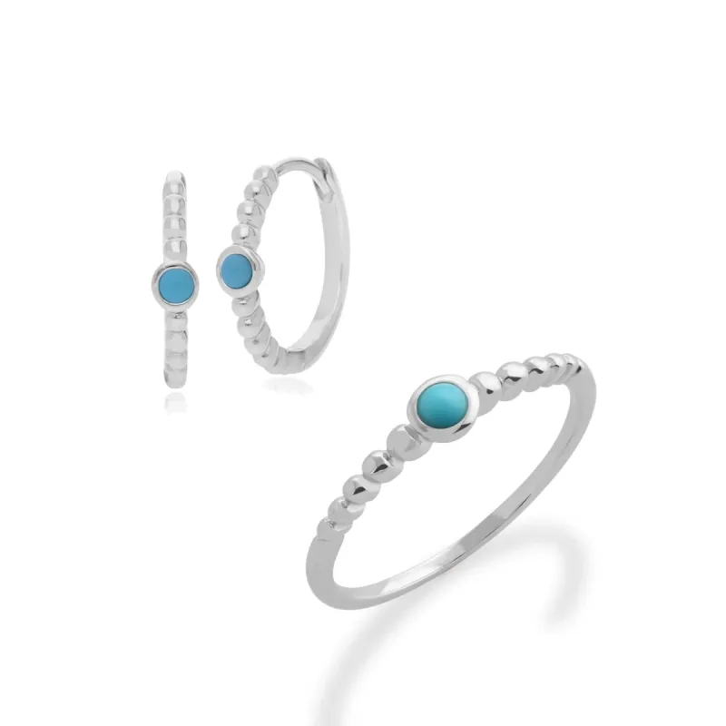 Essential Round Turquoise Hoop Earrings & Ring Set in 925 Sterling Silver sold by Gemondo Jewellery