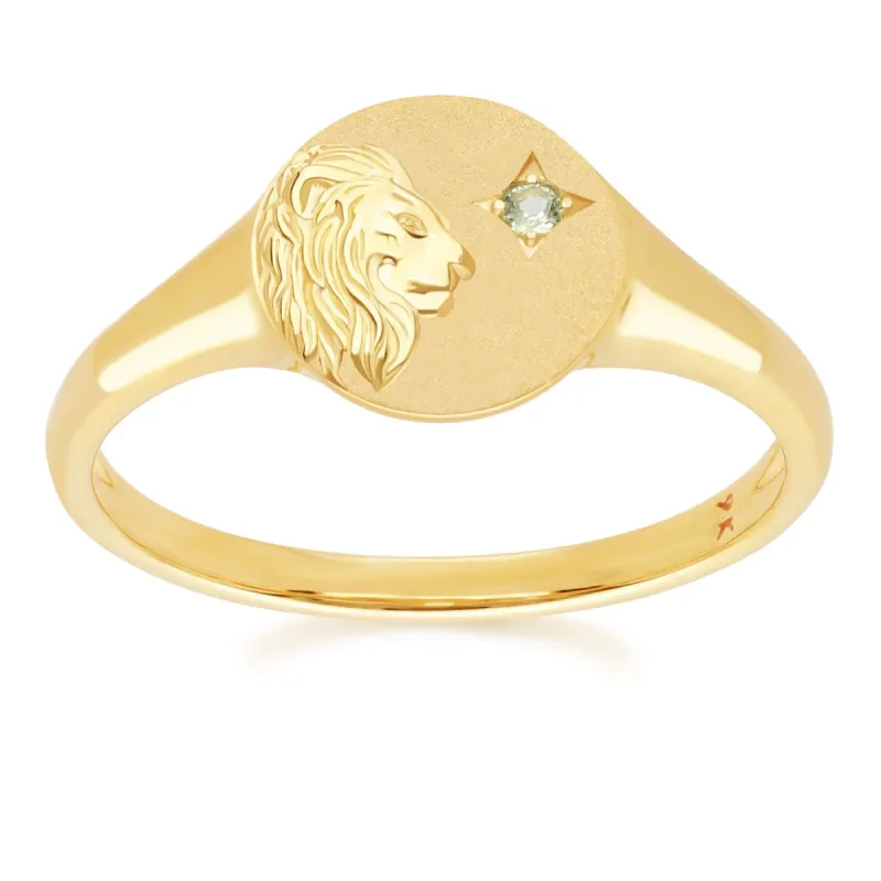 Zodiac Peridot Leo Signet Ring In 9ct Yellow Gold sold by Gemondo Jewellery